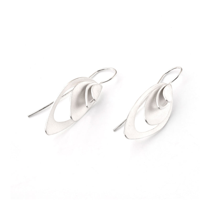 Layered Leaf Drop Earrings, Matte, Sterling Silver