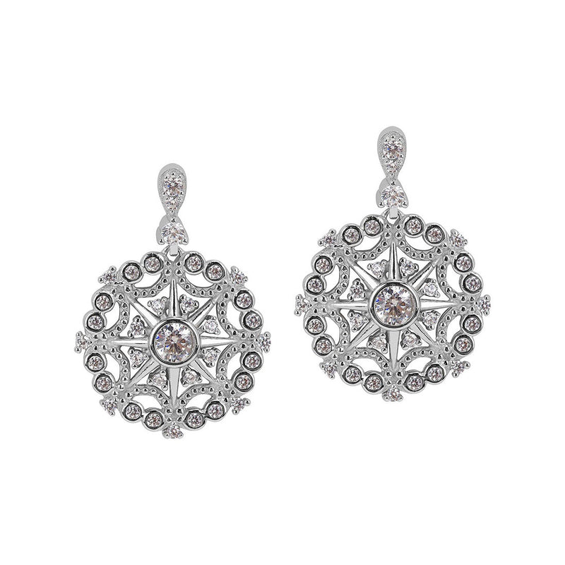 Open Design CZ Dangle Earrings, Sterling Silver