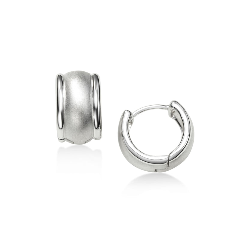 Brushed Finish Huggie Hoop Earrings, Sterling Silver