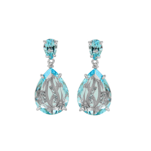 Sky Blue Topaz Drop Earrings, White Vermeil