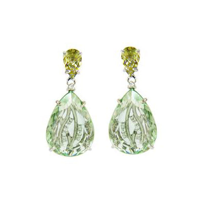 Prasiolite and White Topaz Drop Earrings, Vermeil