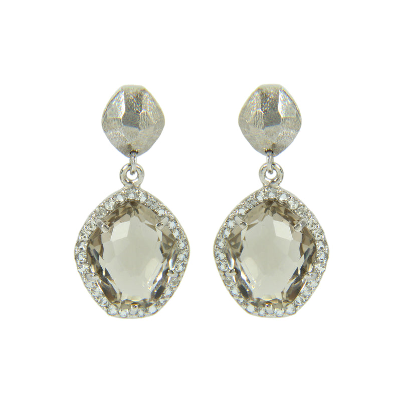 Freeform Smoky Quartz and White Topaz Dangle Earrings, Sterling Silver