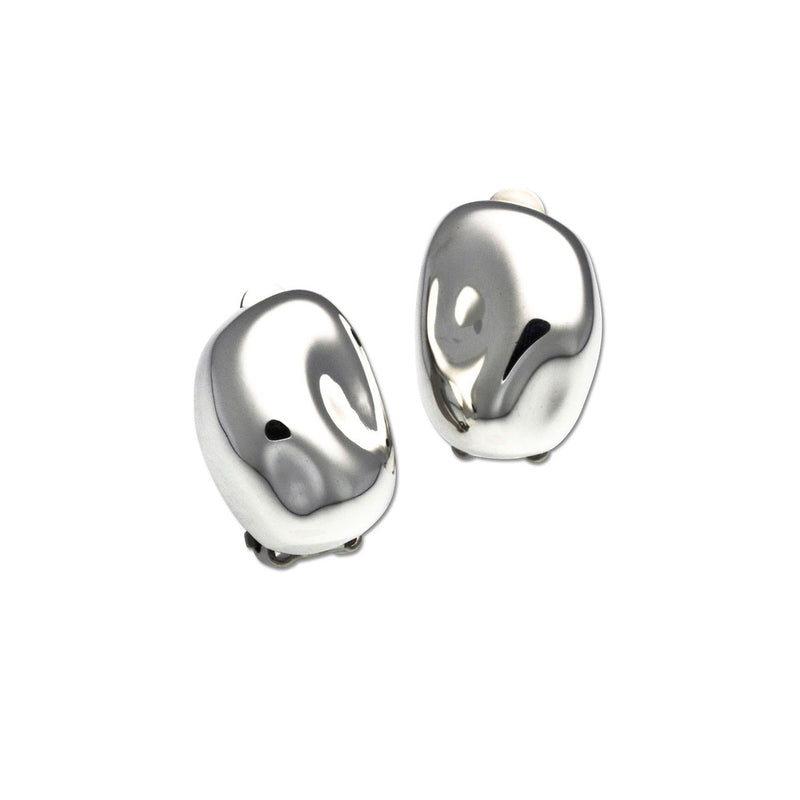 Shiny Bean Clip On Earrings, Sterling Silver