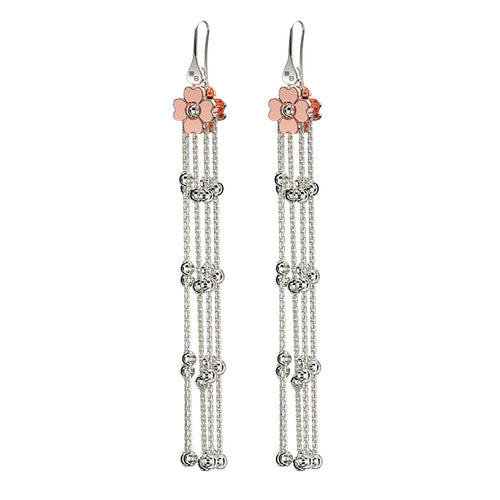 Two Tone Bead Tassel Earrings, Sterling Silver with 18K Rose Gold Plating