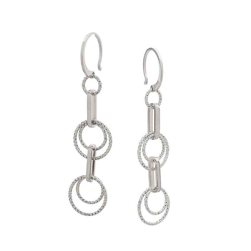 Diamond Cut Circles Dangle Earrings, Sterling Silver