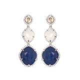 White And Navy Quartz Dangle Earrings, Sterling Silver and Vermeil