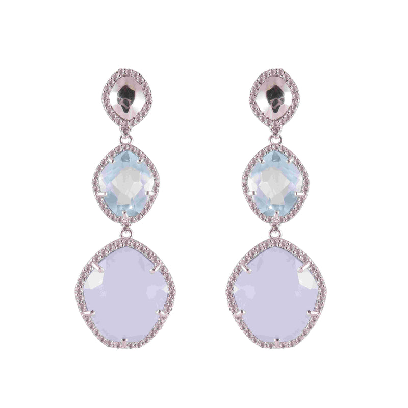 Blue Topaz And Blue Chalcedony Dangle Earrings, Sterling Silver and Vermeil