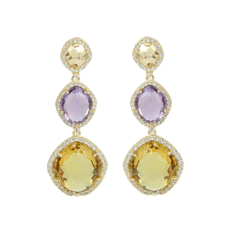 Citrine and Amethyst Dangle Earrings, Vermeil