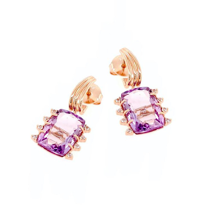 Pink Amethyst Drop Earrings, Sterling Silver and Vermeil
