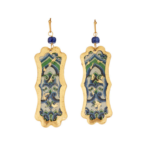 'Rotterdam' Enamel Dangle Earrings, Gold Leaf, by Evocateur