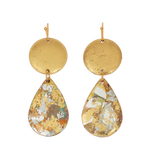 'Cosmos' Enamel Dangle Earrings, Gold Leaf, by Evocateur