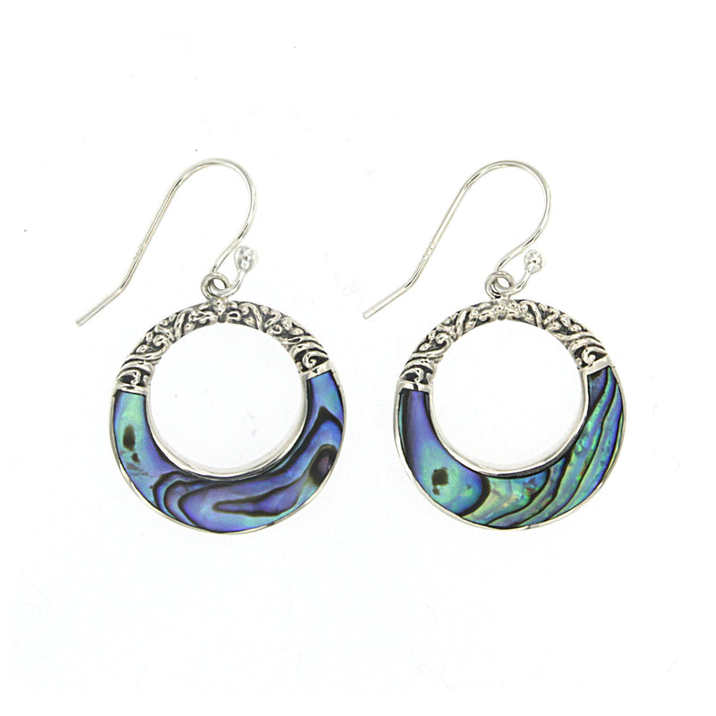 Round Paua Open Drop Earrings, Sterling Silver