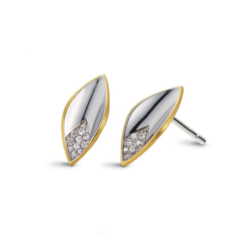 Two Tone Leaf Stud Earrings, Sterling Silver and Gold Plating