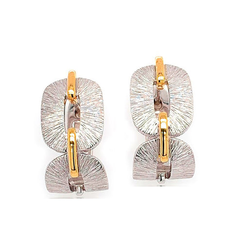 Two Tone Link Hoop Earrings, Sterling Silver and Gold Plating