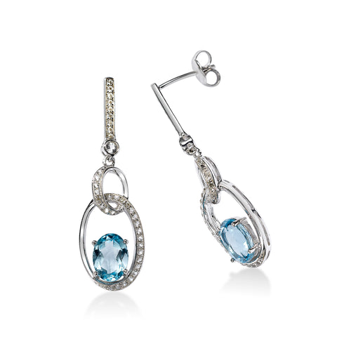 White and Blue Topaz Dangle Earrings, Sterling Silver