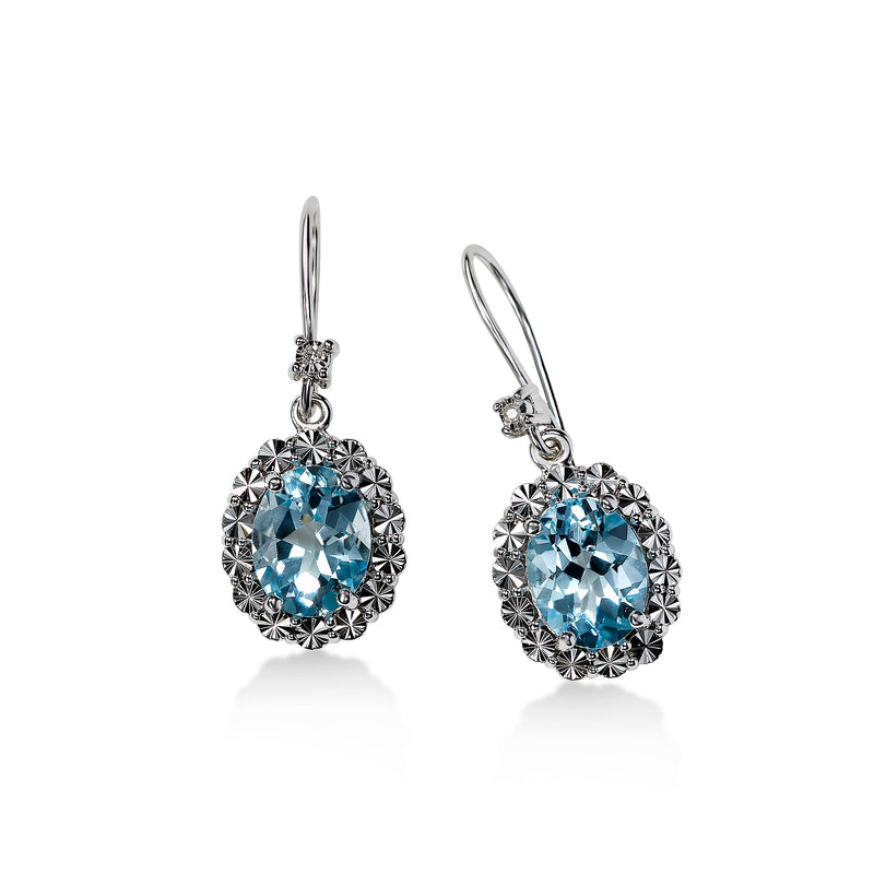 Faceted Oval Blue Topaz Drop Earrings, Sterling Silver