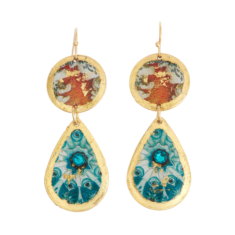 'Jellies' Enamel Dangle Earrings, Gold Leaf, by Evocateur