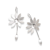 Large Daisy Flower Dangle Earrings, Sterling Silver