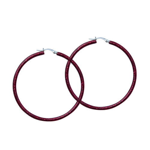 "Garnet" Glitter Enamel Hoops, Sterling Silver