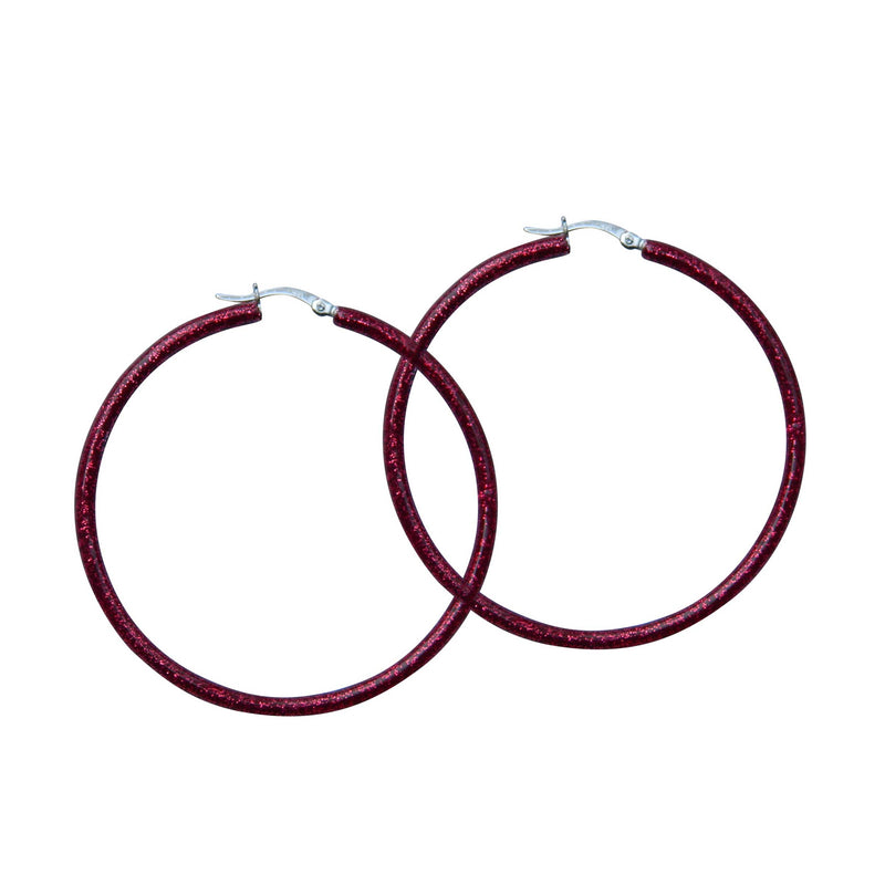 "Garnet" Glitter Enamel Hoops, Sterling Silver