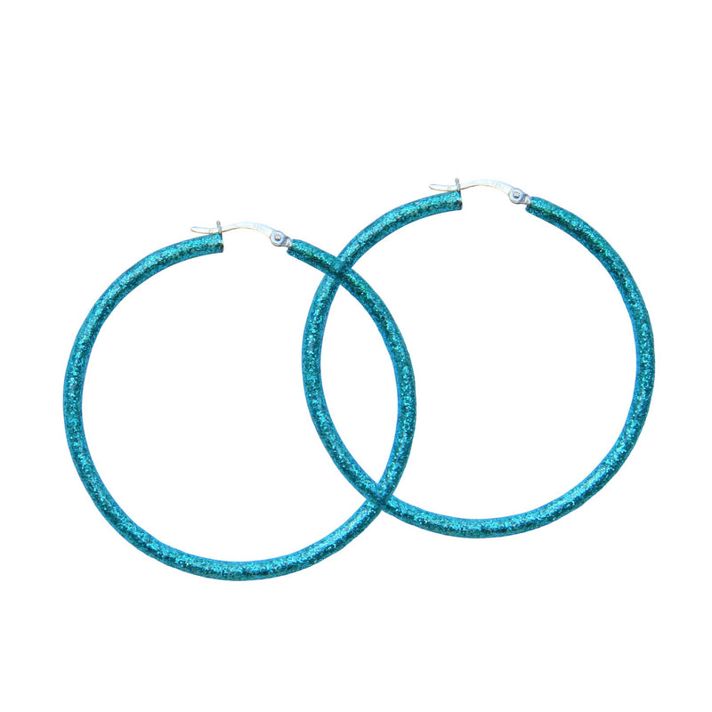 "Aquamarine" Glitter Enamel Hoops, Sterling Silver