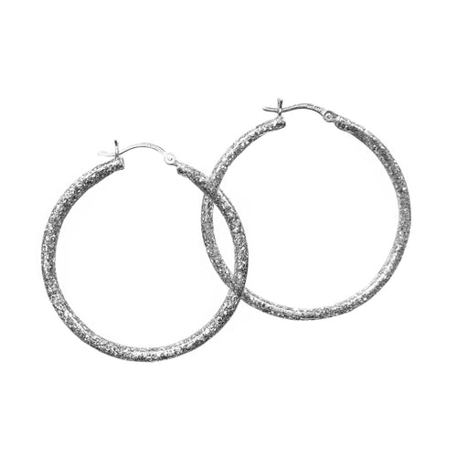 "Diamond" Glitter Enamel Hoops, Sterling Silver