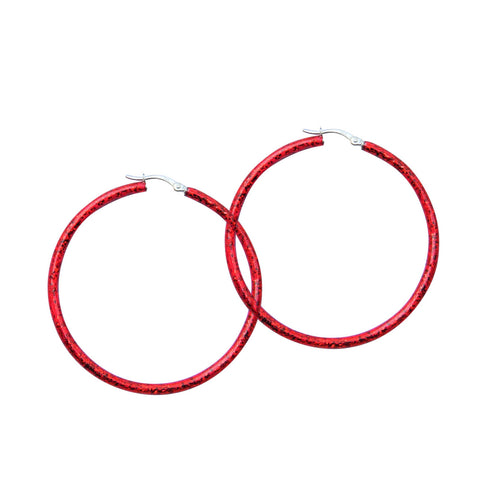 "Ruby" Glitter Enamel Hoops, Sterling Silver