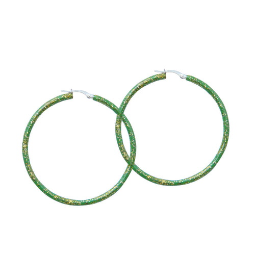 "Peridot" Glitter Enamel Hoops, Sterling Silver