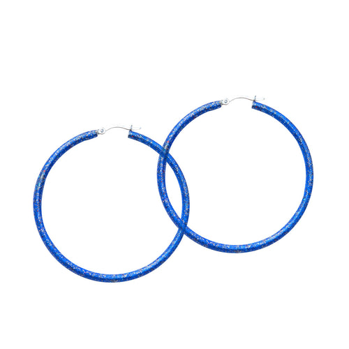 "Sapphire" Glitter Enamel Hoops, Sterling Silver