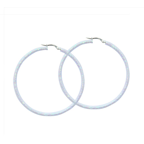 "Opal" Glitter Enamel Hoops, Sterling Silver