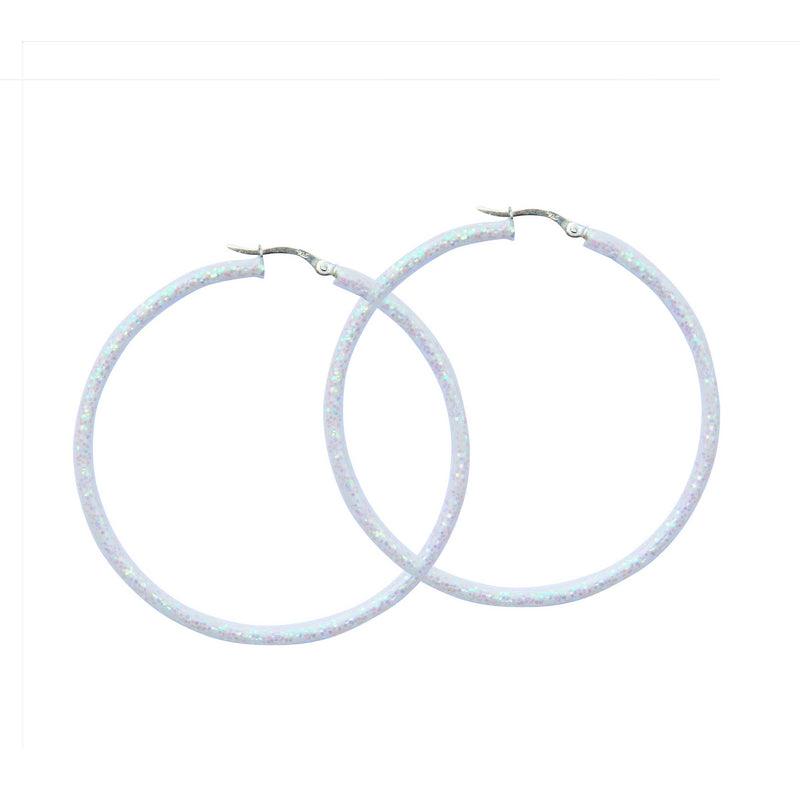 "Opal" Glitter Enamel Hoops, Sterling Silver