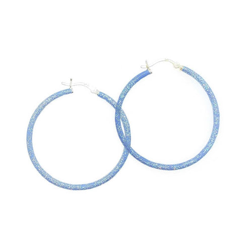 "Tanzanite" Glitter Enamel Hoops, Sterling Silver
