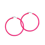 Super Pink Glitter Enamel Hoops, Sterling Silver
