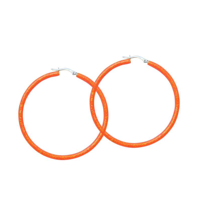 Super Orange Glitter Enamel Hoops, Sterling Silver