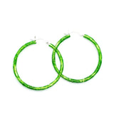 "Neon Green" Glitter Enamel Hoops, Sterling Silver