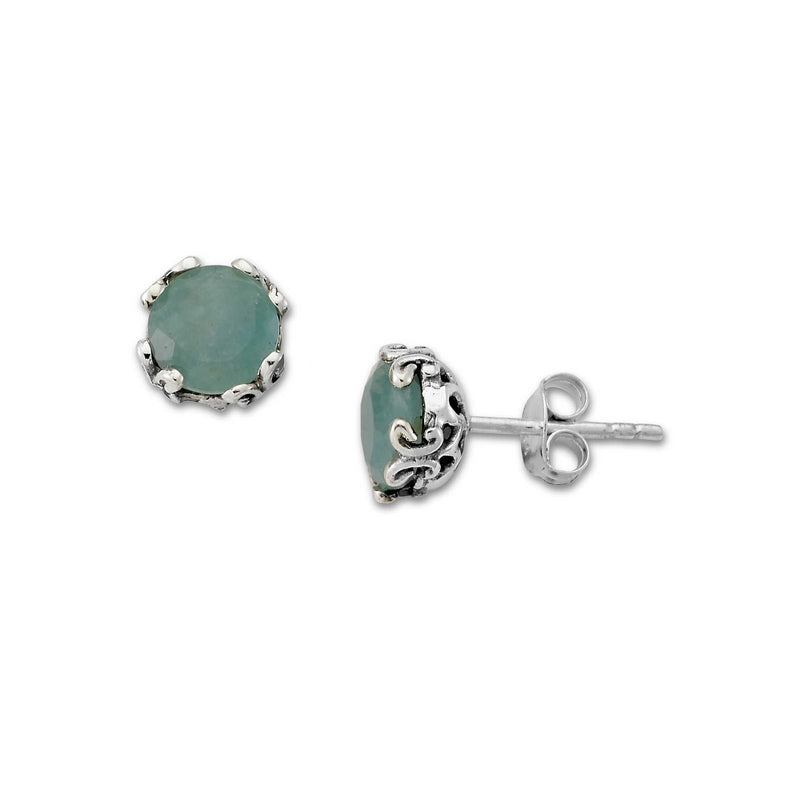 Round Aquamarine Stud Earrings, Sterling Silver