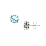 Round Blue Topaz Stud Earrings, Sterling Silver