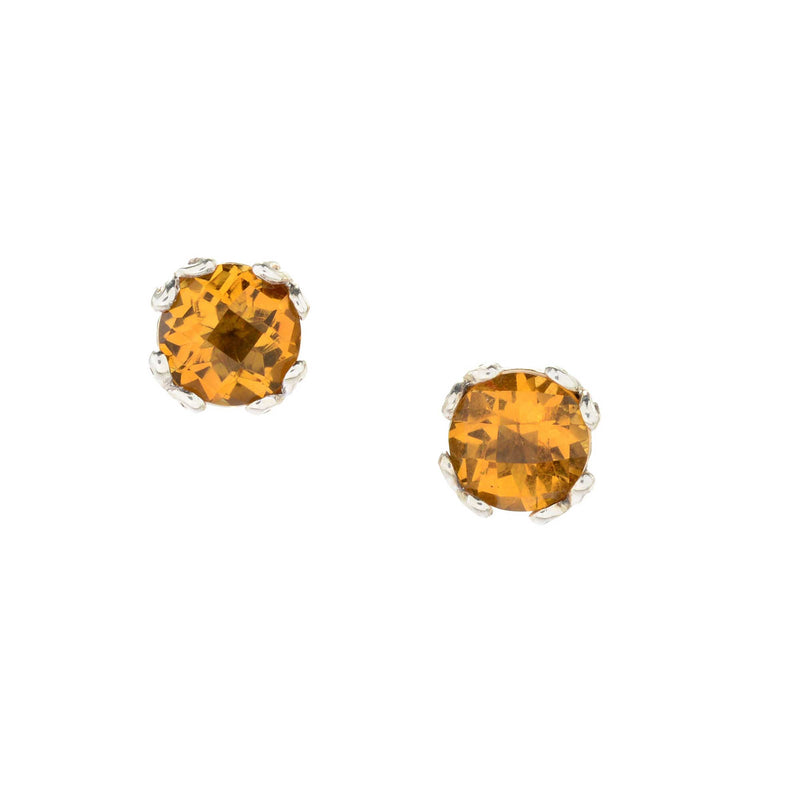 Round Citrine Stud Earrings, Sterling Silver