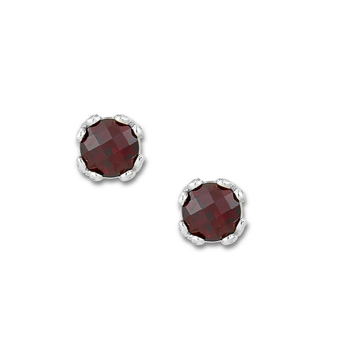 Round Garnet Stud Earrings, Sterling Silver