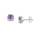 Round Amethyst Stud Earrings, Sterling Silver