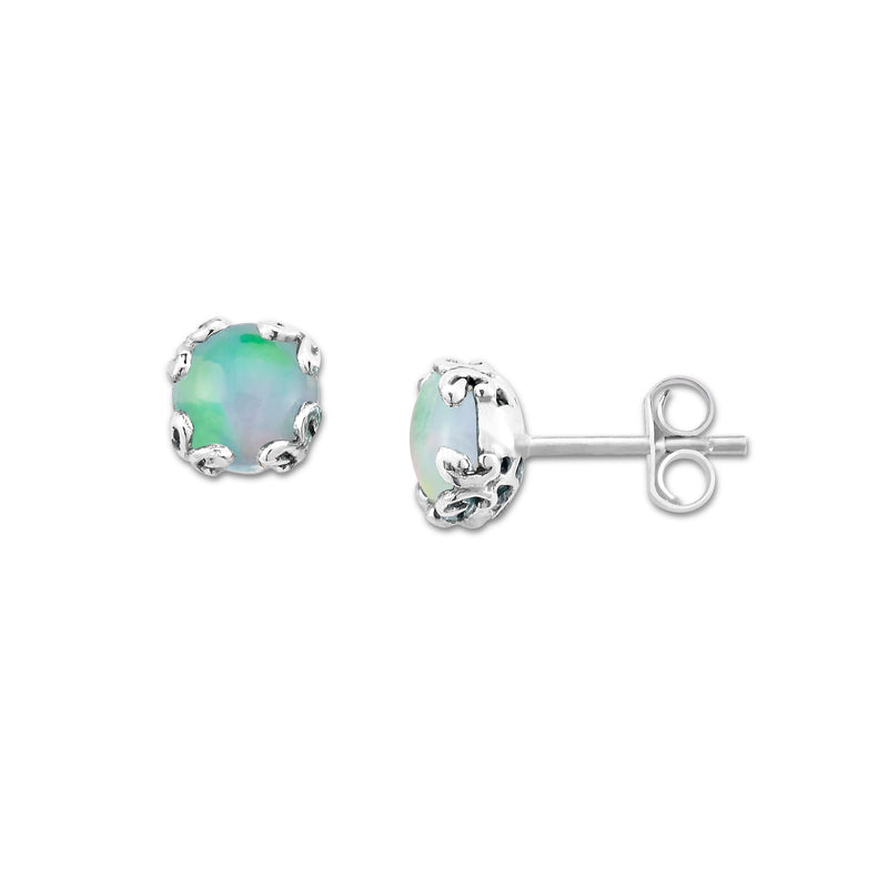 Round Opal Stud Earrings, Sterling Silver