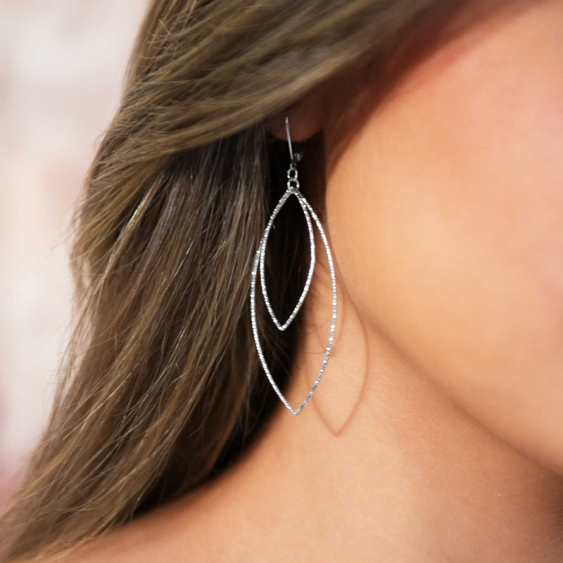 Large Double Marquise Dangle Earrings, Sterling Silver