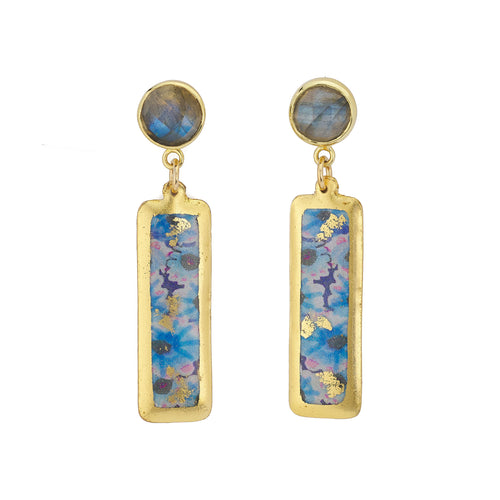 'Periwinkle' Enamel Dangle Earrings, Gold Leaf, by Evocateur