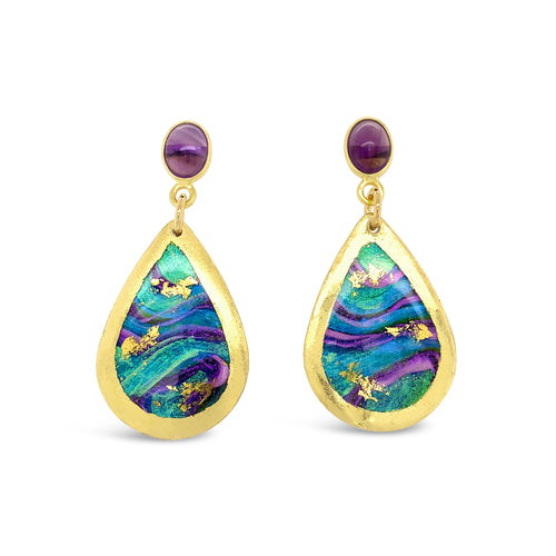 'Abalone' Enamel Dangle Earrings, Gold Leaf, by Evocateur