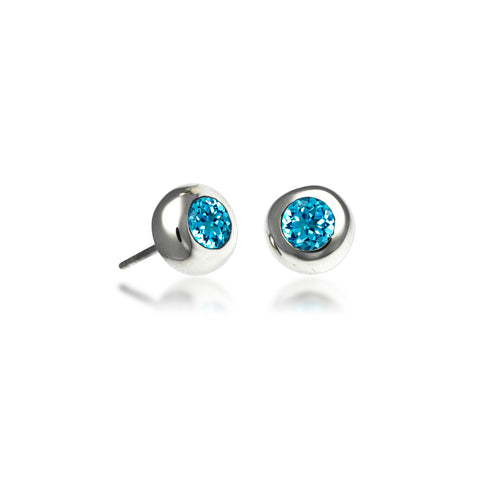 Bezel Set Blue Topaz Stud Earrings, Sterling Silver