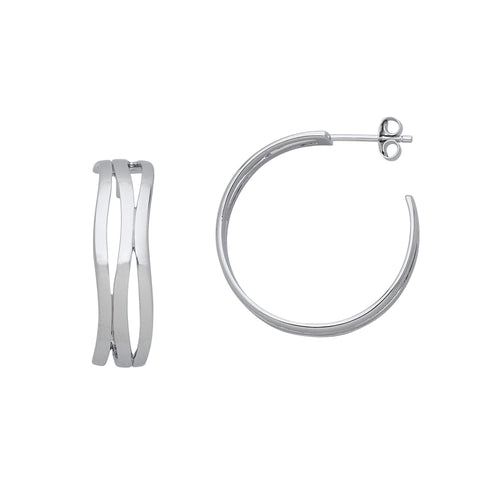 Wavy Design Hoop Earrings, 1 Inch, Sterling Silver