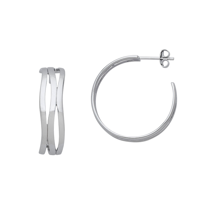 Wavy Design Hoop Earrings, 1 Inch, Sterling Silver