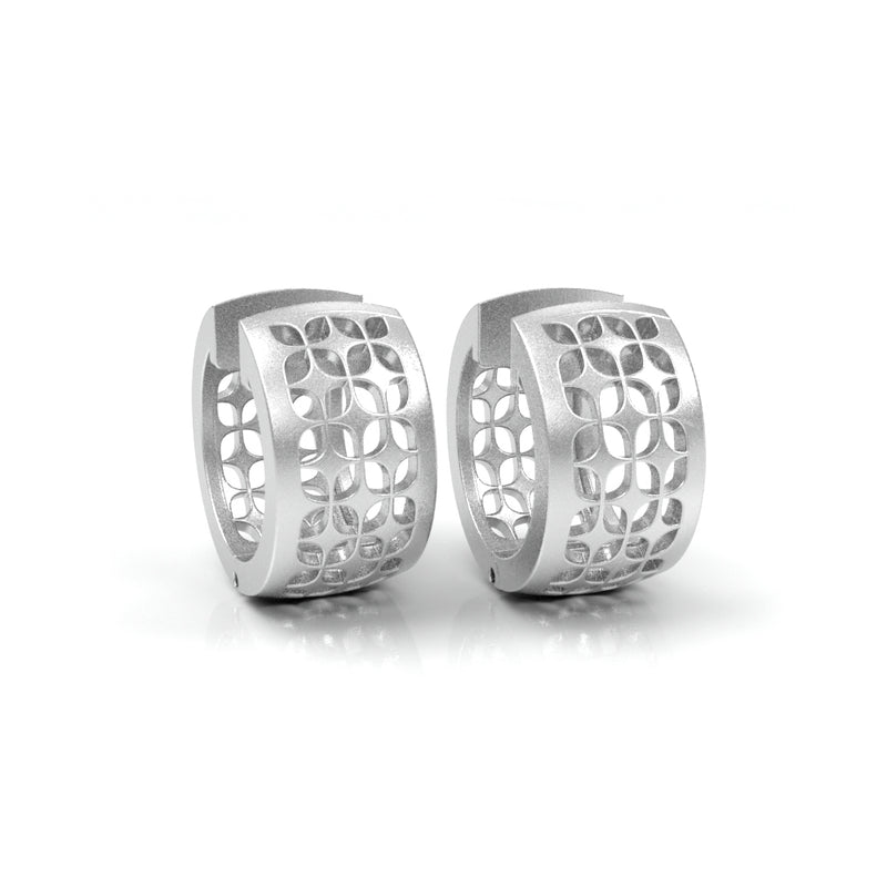 Satellite Pattern Huggie Hoop Earrings, Sterling Silver