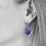 Faceted Lapis and White Sapphires Drop Earrings, Sterling Silver