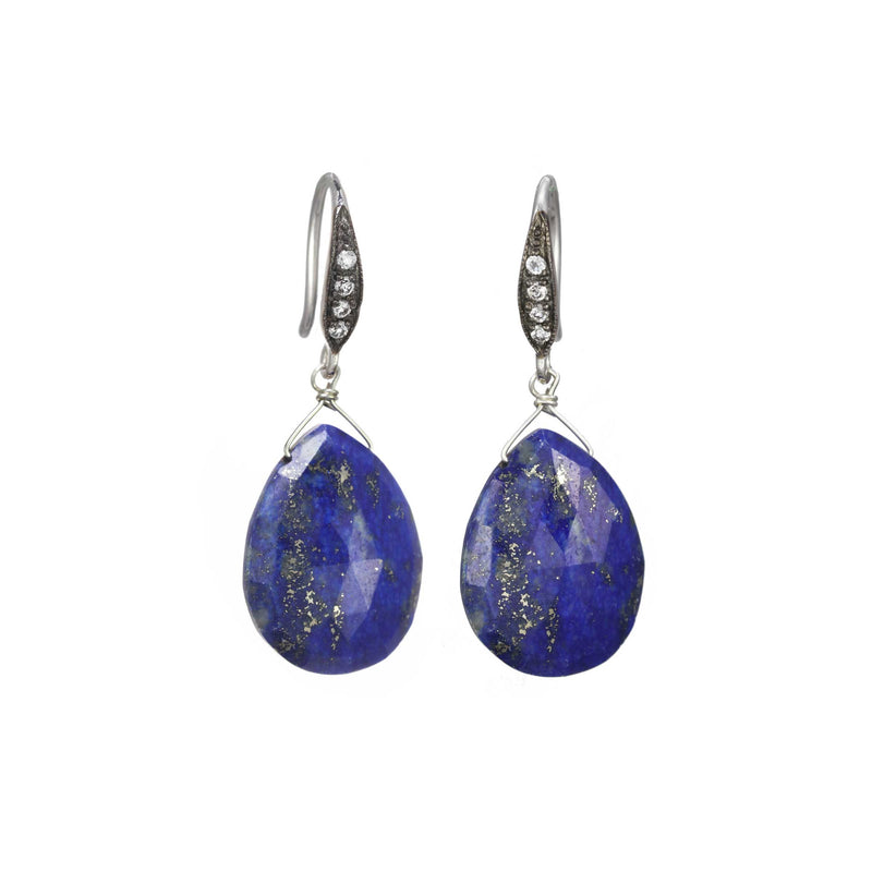 Faceted Lapis and White Sapphires Drop Earrings, Sterling Silver